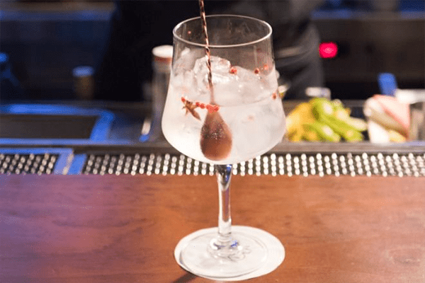 gin tônica com pimenta-rosa