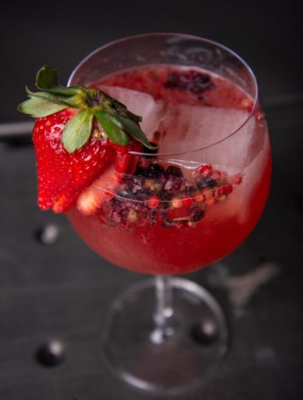gin tonica com cha de frutas vermelhas